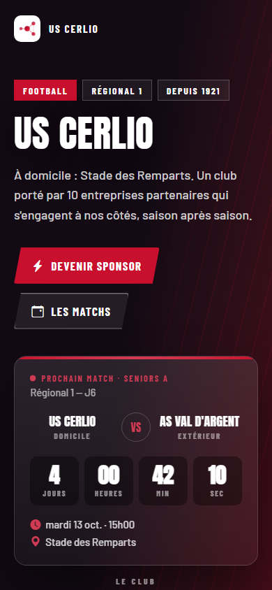 Page du club — vue mobile