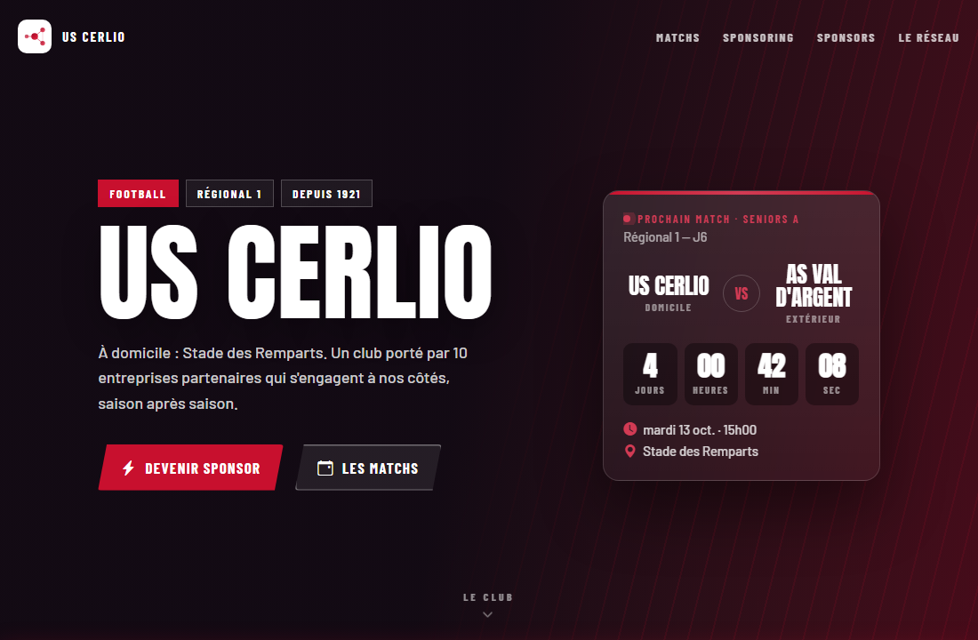 Page du club — vue navigateur