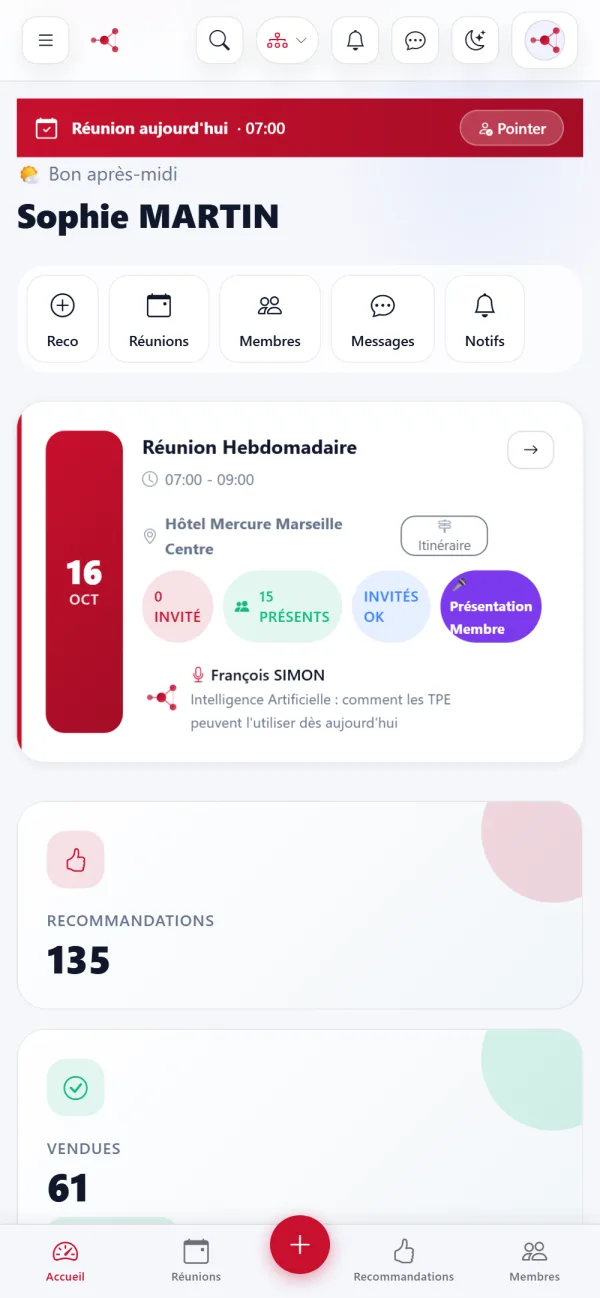 Dashboard — vue mobile
