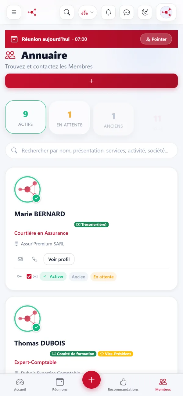 Annuaire — vue mobile